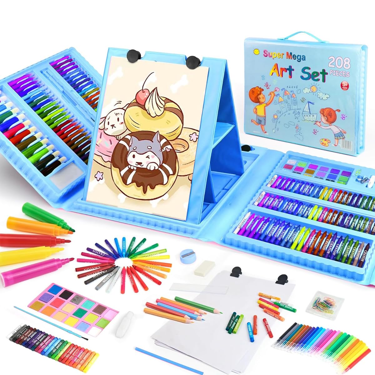 HASTHIP Kids Art Painting Kit 208 Pieces with Folding Easel and Safe Colors for Creative Fun