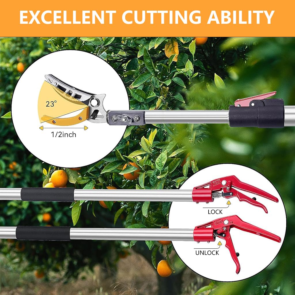 HASTHIP Extendable Tree Pruner for High Branch Cutting with 5.9–9.8 ft Telescopic Pole and SK5 Steel Blade | Ideal for Fruit Trees and Garden Trimming