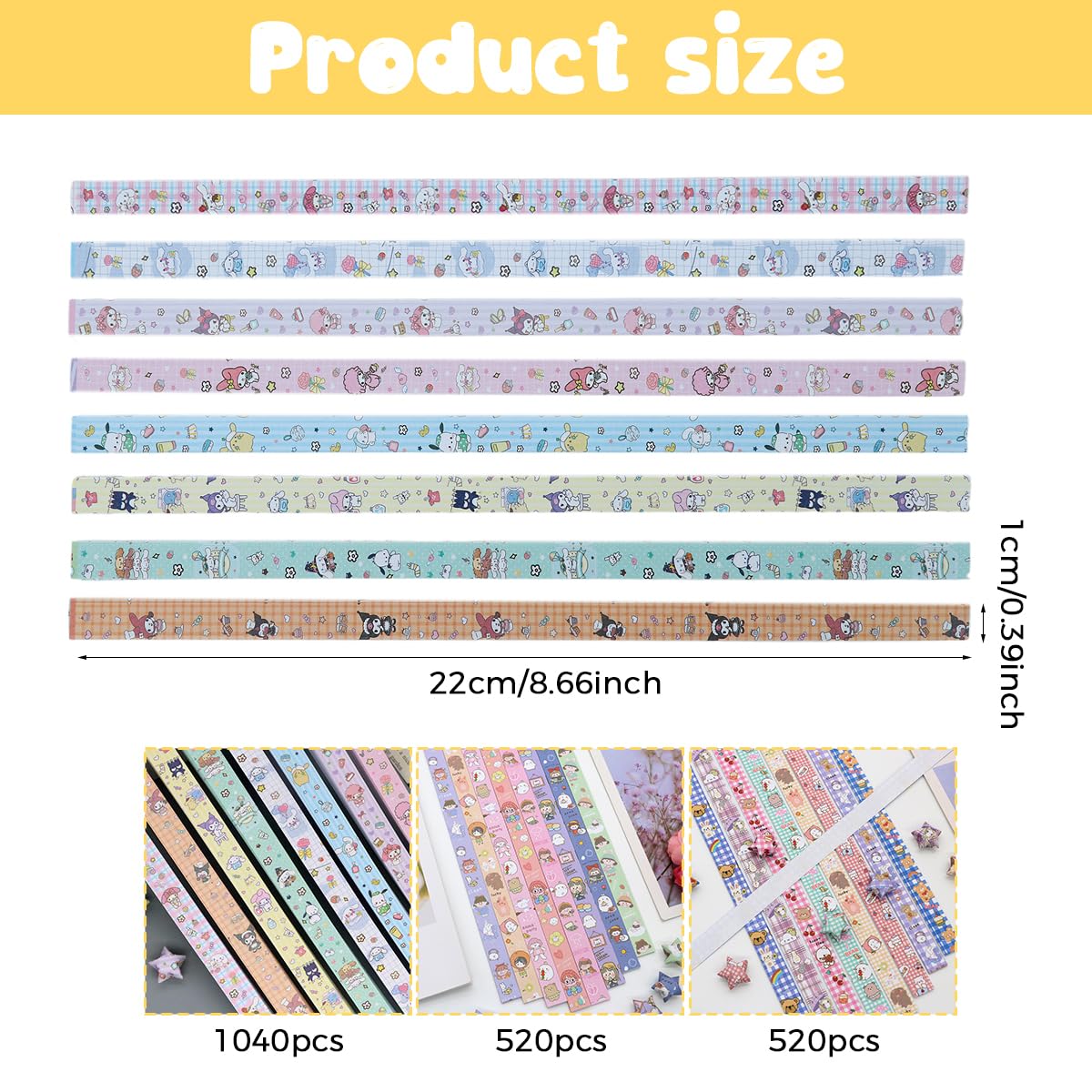 HASTHIP Origami Art Papers for Lucky Star Crafting with 2080 Sheets & 8 Kawaii Designs