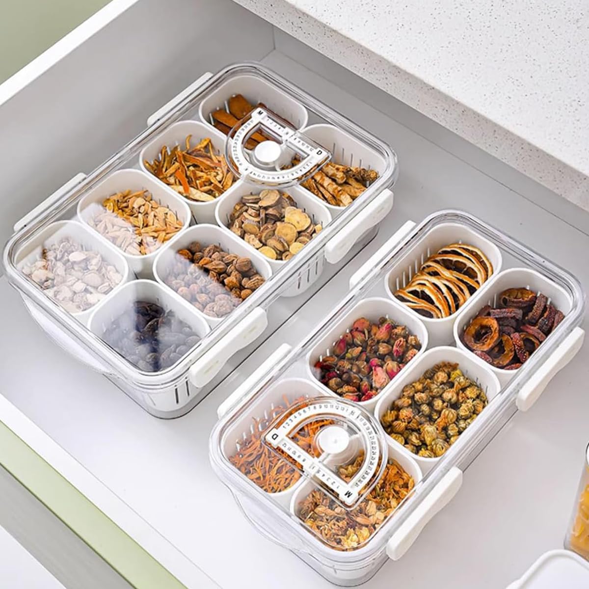 HASTHIP Dry Fruit Box for Snacks and Veggies with 8 Compartments and Draining Baskets | BPA-Free Storage Container