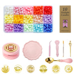 HASTHIP Wax Seal Stamp Set for DIY Invitations with 15 Multicolor Beads and 6 Stamps | Pink Cat Claw Handle