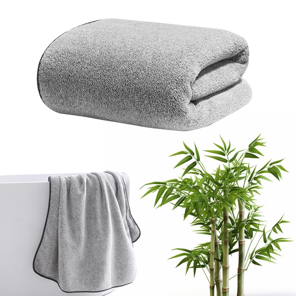 HASTHIP Bamboo Bath Towel for Home and Spa Use featuring Super Absorbent 55x27 in Soft Cotton Blend | Grey