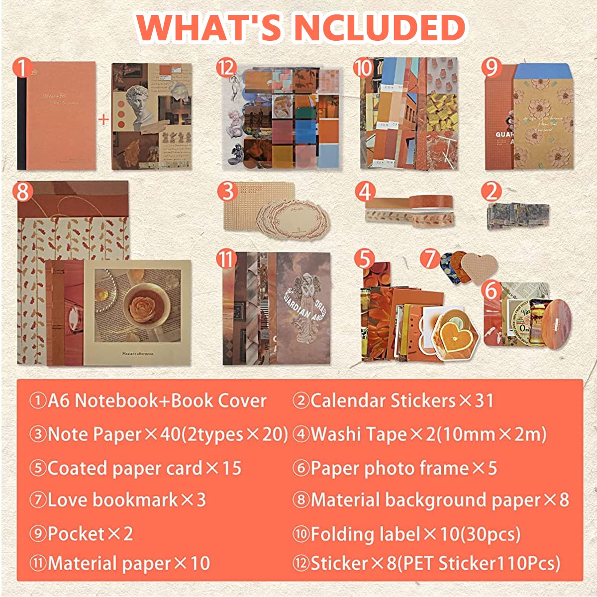 HASTHIP Scrapbook Stickers Supplies Kit for DIY Journals with 31 Sheets & 2 Washi Tapes | Vintage Aesthetic Album Set