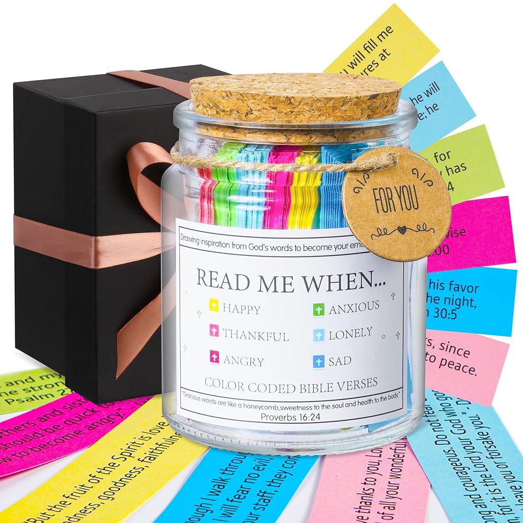 HASTHIP Inspirational Bible Verse Jar with 90 Color Coded Notes in Glass | Christian Gift