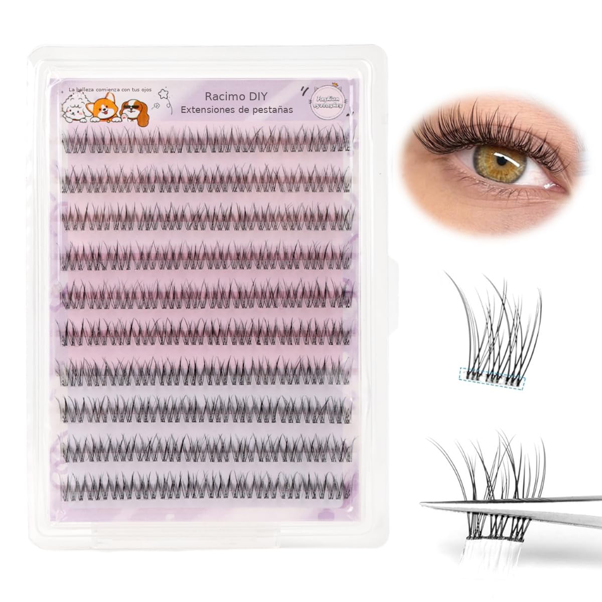 HASTHIP® 120 Pcs Self Adhesive Eyelash Clusters, Pre Glued Lash Clusters with Tweezer, Press On Self Stick Cluster Lashes, No Glue Needed, Natural Look Black Individual Lashes for Easy Daily