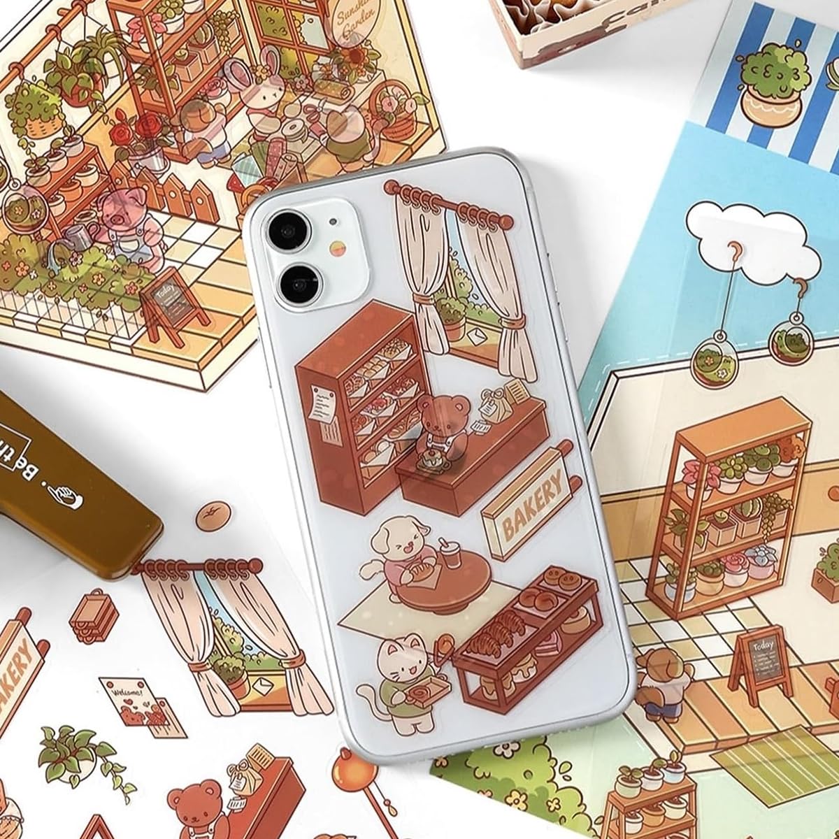 HASTHIP 3D House Stickers for DIY Scenes with Tweezer 8PCS PET Material | Fun for Kids and Adults