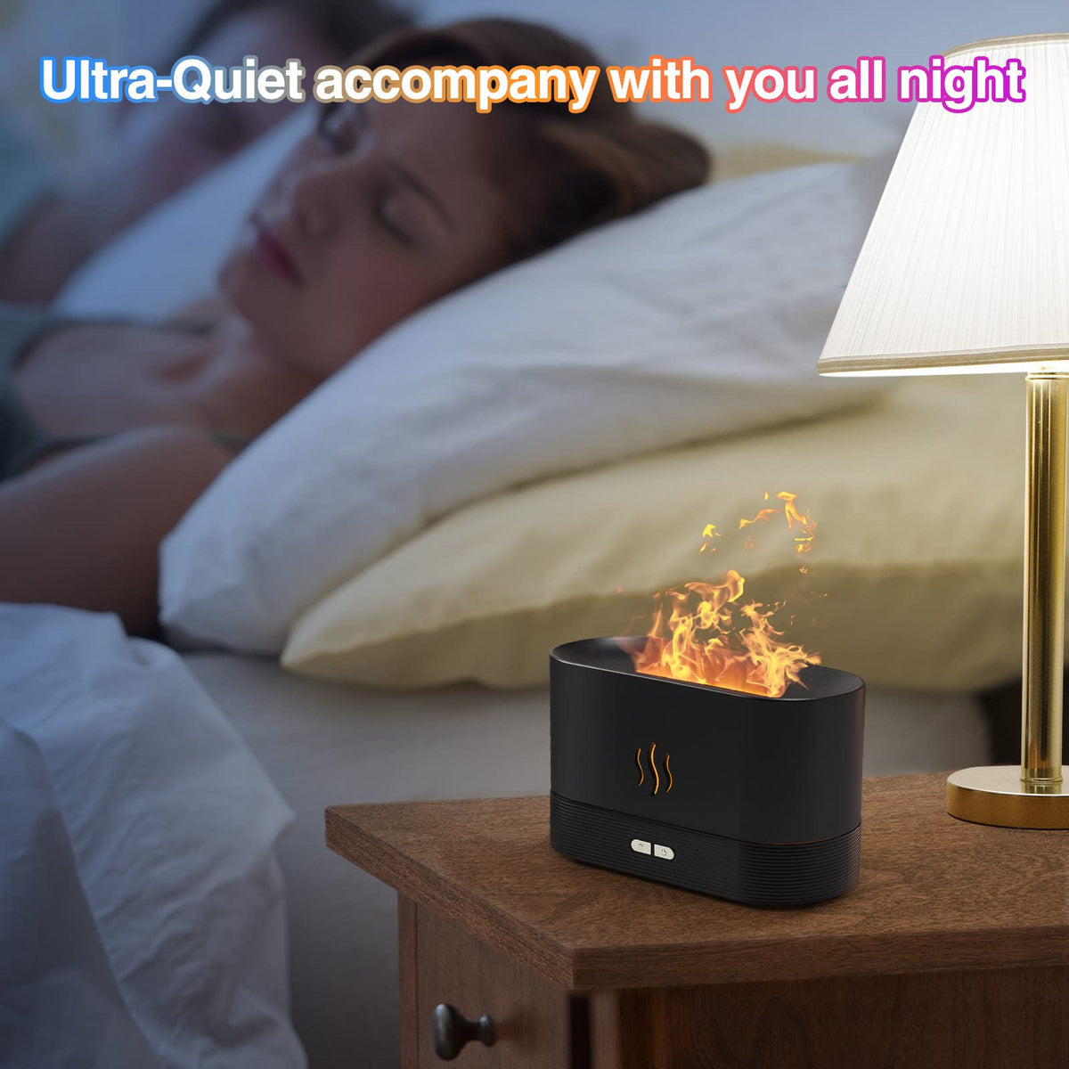 HASTHIP Air Humidifier for Bedroom with 180ml Tank and Ultrasonic Cool Mist | 7 Color Flame Light