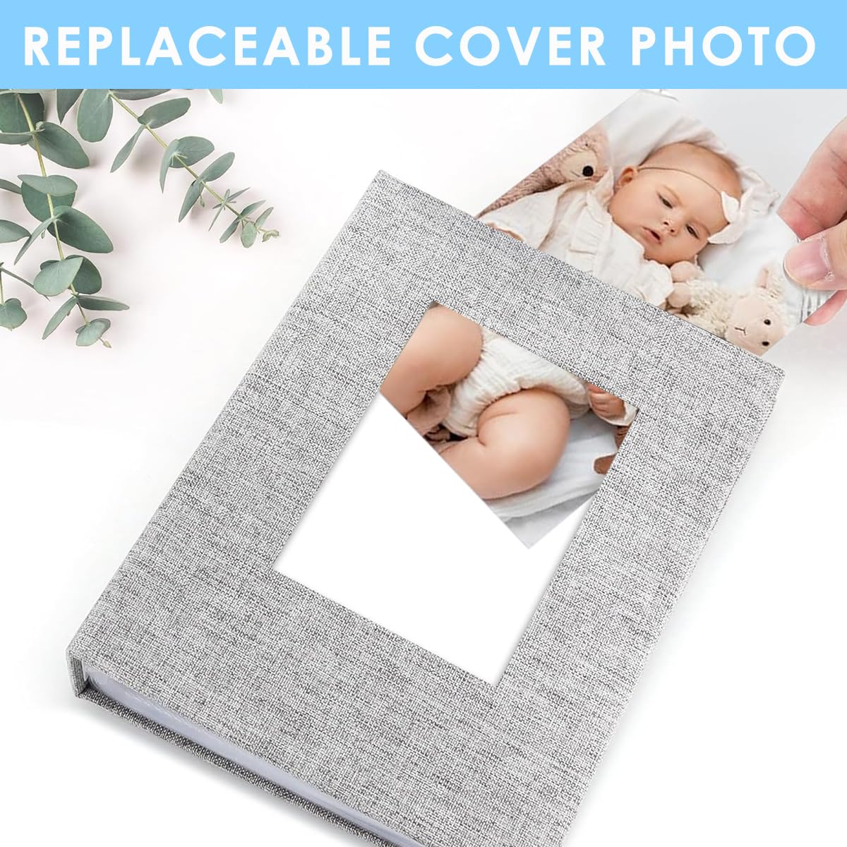 HASTHIP Photo Album for Family Memories with 72 Pockets featuring Clear Cover Window | 6 in Flax Cloth Hardcover 12x16.5cm