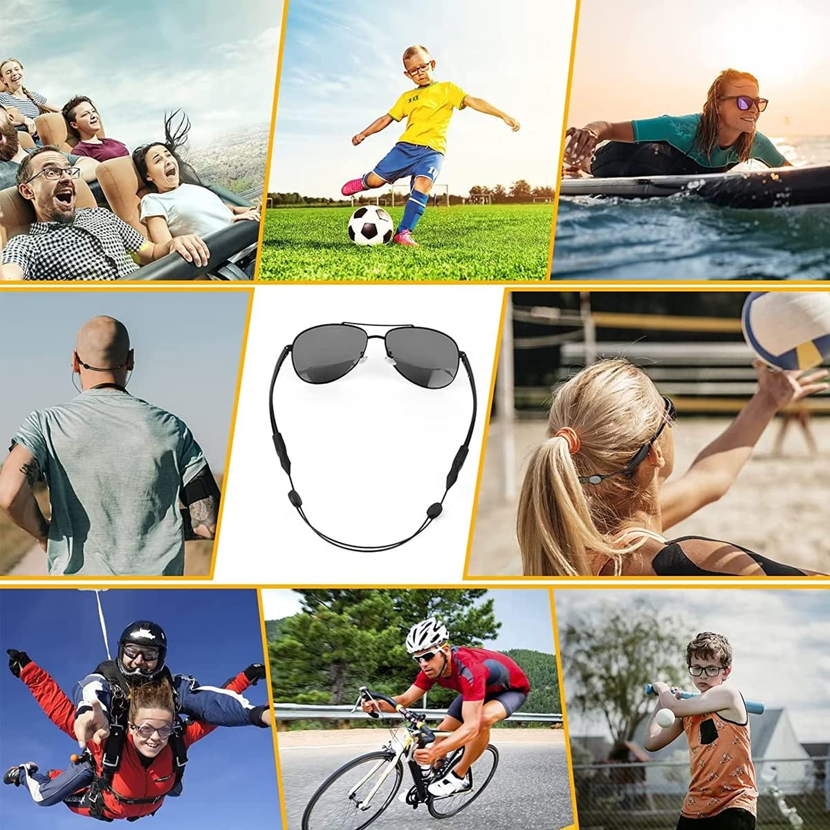 HASTHIP Eyeglasses Straps for Sports and Outdoor Use with 23–35cm Adjustable Fit | 3pcs Silicone Anti Slip Holders for Adults