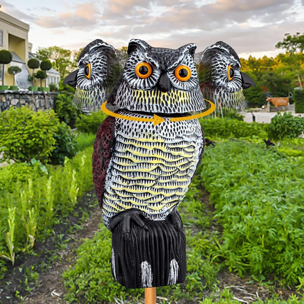 HASTHIP Bird Repellent Devices for Balcony and Garden featuring 360 Degree Rotating Owl Head | Plastic Outdoor Pigeon Deterrent Decor