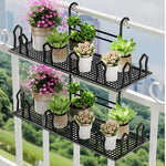 HASTHIP Hanging Flower Pot Shelf for Handrail with Double Layer Wire Mesh Rack 42.5x23x20cm | Balcony and Garden Fence Planter Organizer