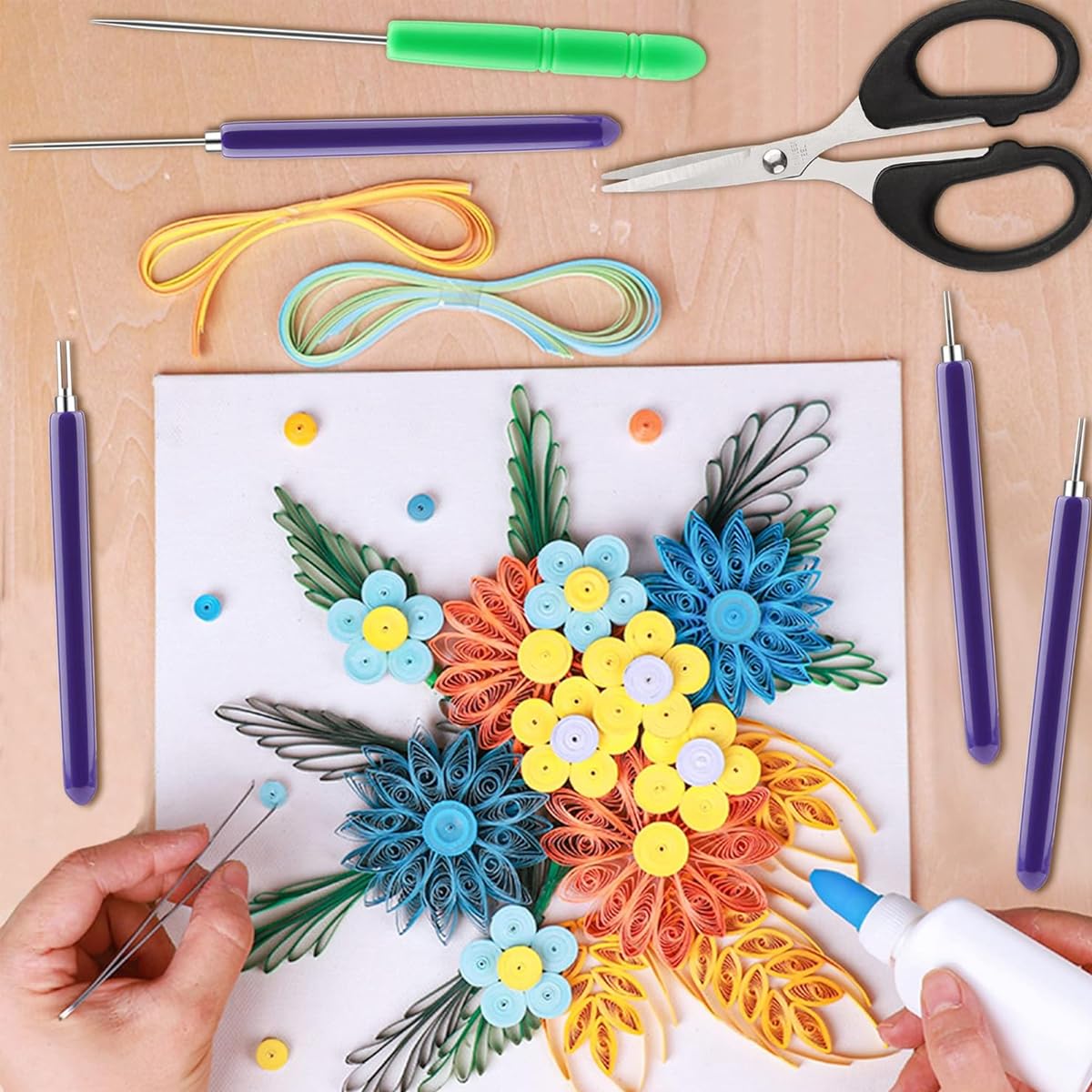 HASTHIP Paper Quilling Kit for DIY Crafts with 900 Strips and Complete Tool Set | Multi Color Designs