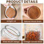 HASTHIP Mason Jar for Kitchen Storage with Airtight Wooden Lid and 24oz Glass Design | Vintage Embossed Food Container
