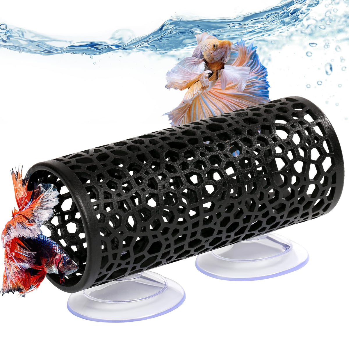 HASTHIP® Betta Fish - Betta Tunnel Black, Small Hole Hollow Cave, Safer for Small Fish & Shrimp, Aquarium Decor & Hideout Tube-Black