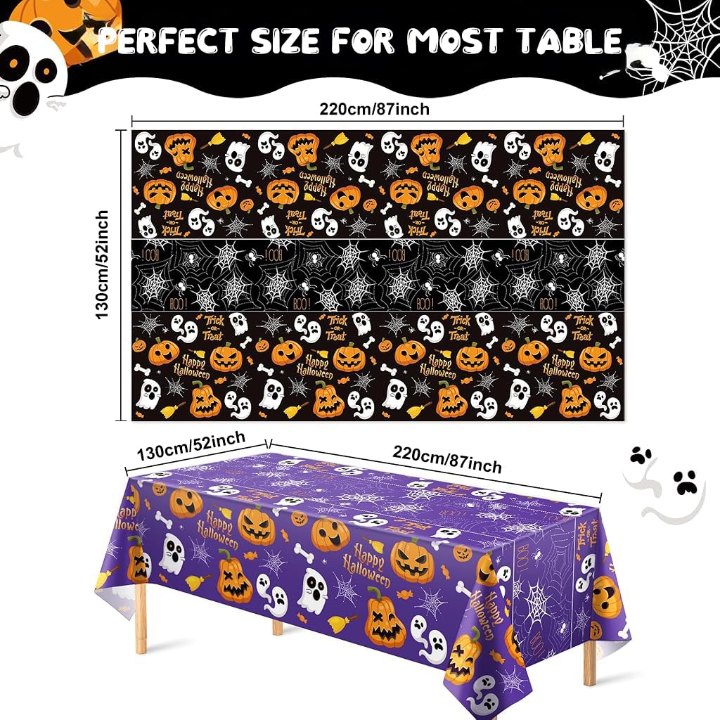 HASTHIP Halloween Tablecloth for Party Decor featuring 130x220cm Waterproof PE Cover | 2 Pack