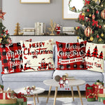 HASTHIP Christmas Cushion Covers for Sofa with Invisible Zipper 4Pcs 16x16in Cotton Linen | Red Black Plaid Holiday Pillowcases