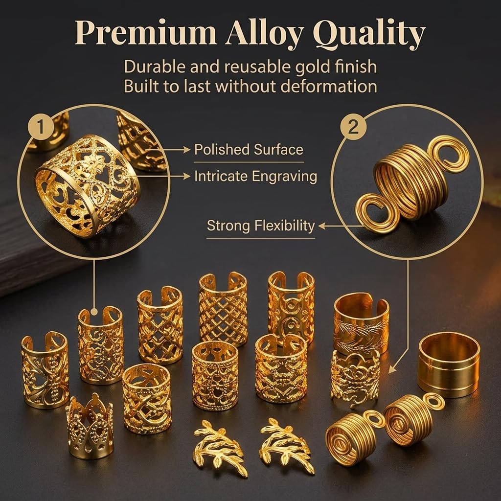 HASHITP 220-Pc Gold Hair Jewelry for Braids