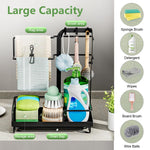HASTHIP® Kitchen Sink Organizer with Drainage System & Water Catch Tray, Sink Caddy Kitchen Sink Organizer, Large Sponge Holder for Kitchen Countertop with Hooks for Dish Brush Gloves, Black