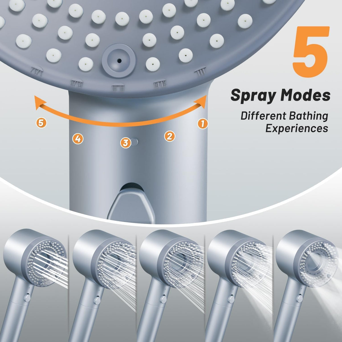 HASTHIP Handheld Shower Head with 5 Spray Modes and One Touch Stop | Built In Cotton Filter