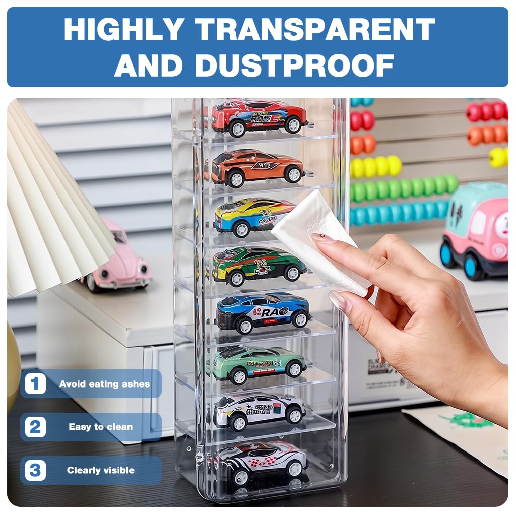 HASTHIP Mini Racing Car Display Box with 8 Compartments and Front Door | Clear 7.5x10.5x26 cm Organizer