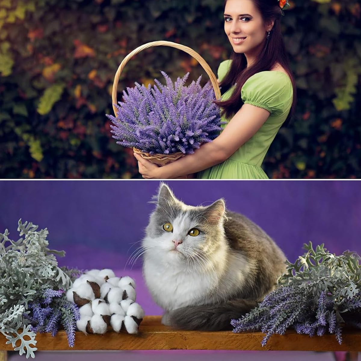 HASTHIP Artificial Lavender Flower Bundles for Home Decor 14 in Plastic Purple | Pack of 4