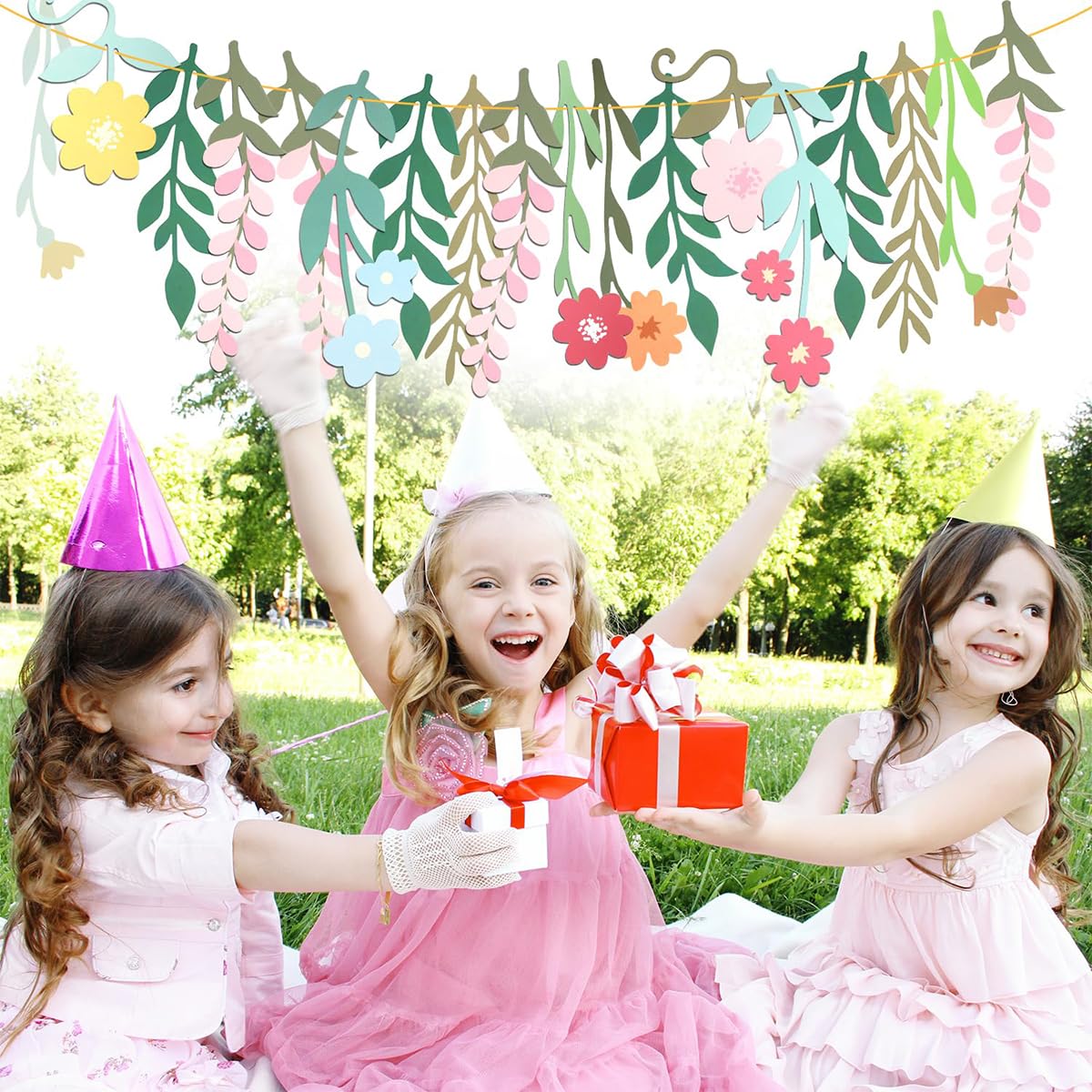 HASTHIP Flower Garland for Party and Nursery Decor featuring Double Sided Design and 14.9 in Colorful Paper Flowers | Eco Friendly Wall Hanging Decoration