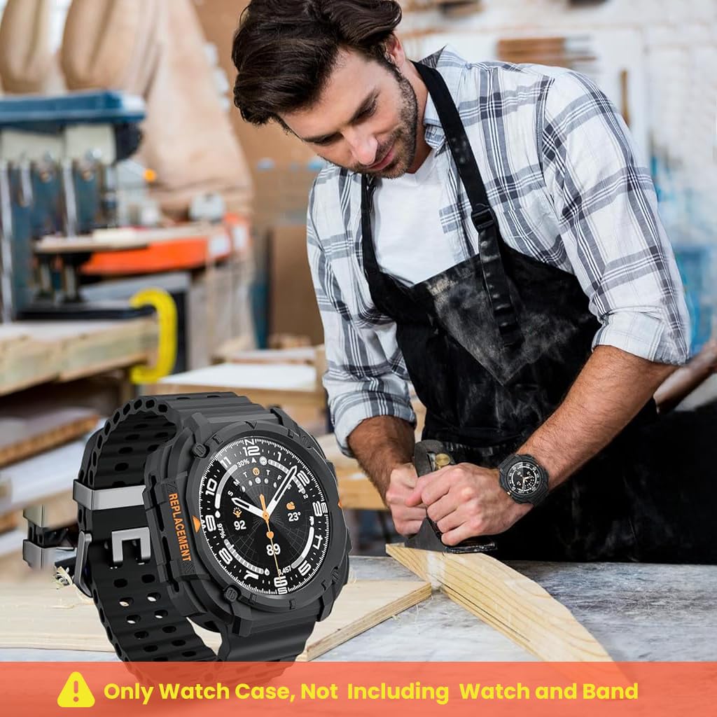 ZORBES® for Samsung Galaxy Watch Ultra 47mm(2024/2025) Case, Rugged Sport Watch Case, Durable Snap-on TPU Protective Cover with Full Edge Guard, Fashion Watch Guard Accessory, Black