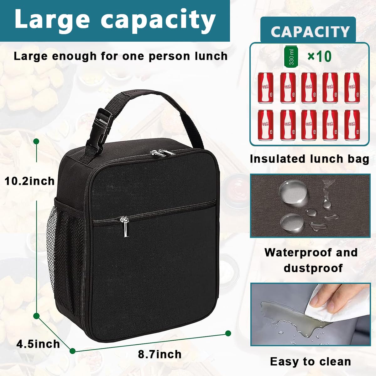 HASTHIP Lunch Box for Work and Picnic with Quick Release Buckle Handle 8.7×4.5×10.2 in Black