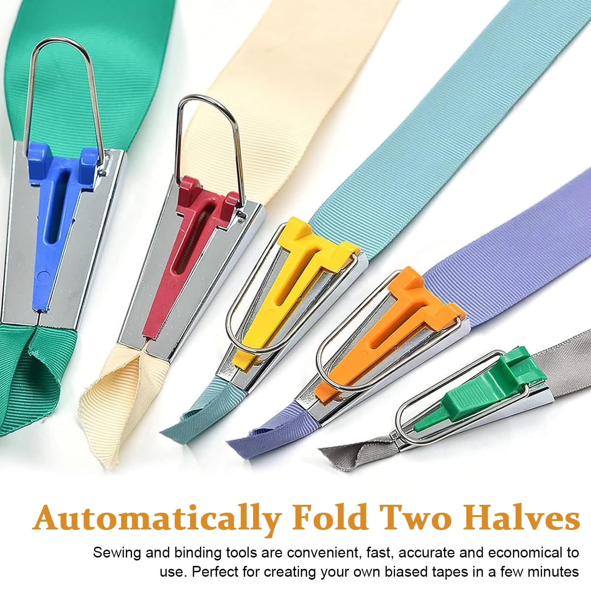 HASTHIP Bias Tape Maker Set for Fabric Sewing and Quilting featuring 5 sizes 1/4 to 1 inch