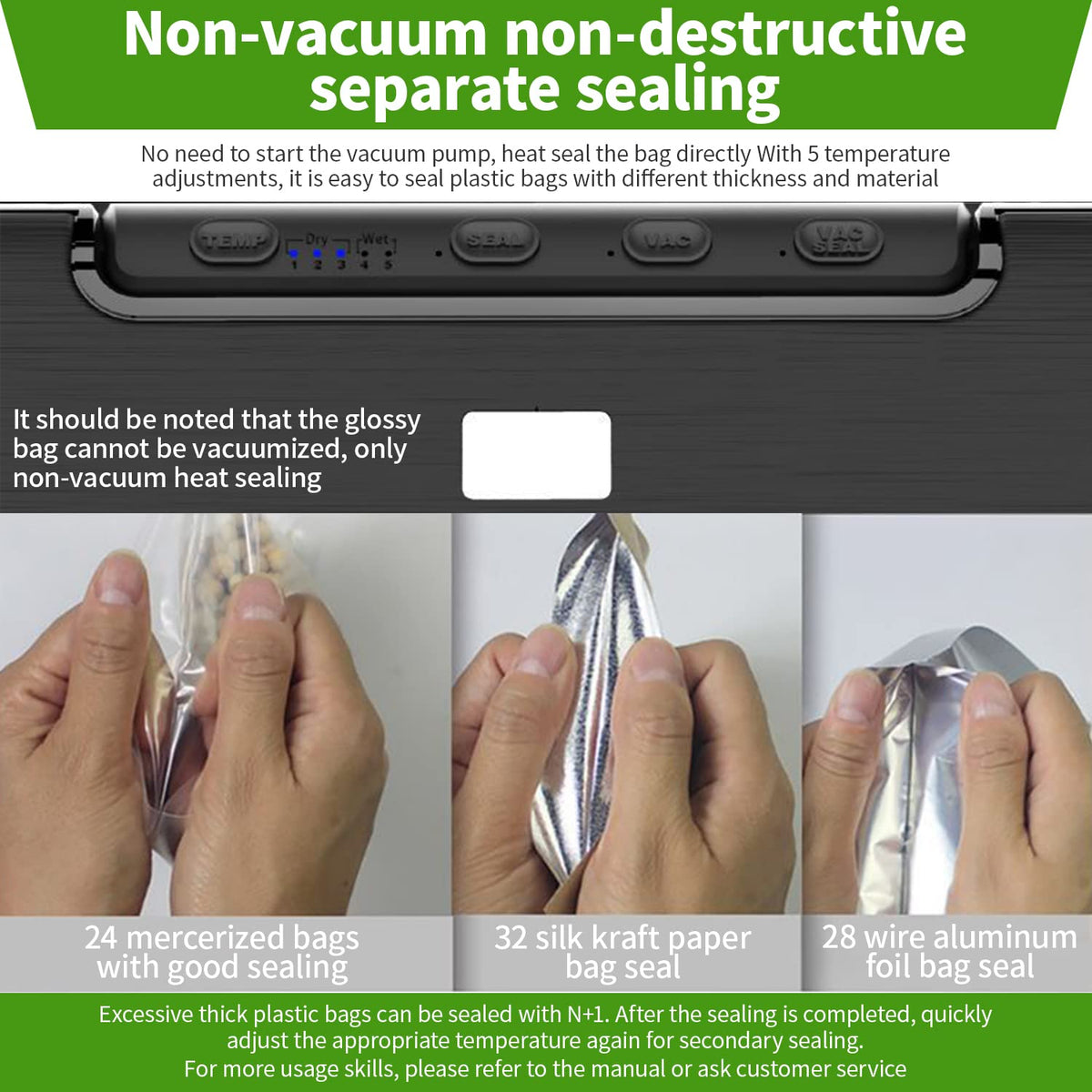 Vacuum Sealer Full Automatic Food Sealing Machine with Manual Vacuum Dry & Moist Food Modes, Compact Food Vacuum Sealer with 10 BPA-Free Seal Bags for Meat, Vegetable, Fruit