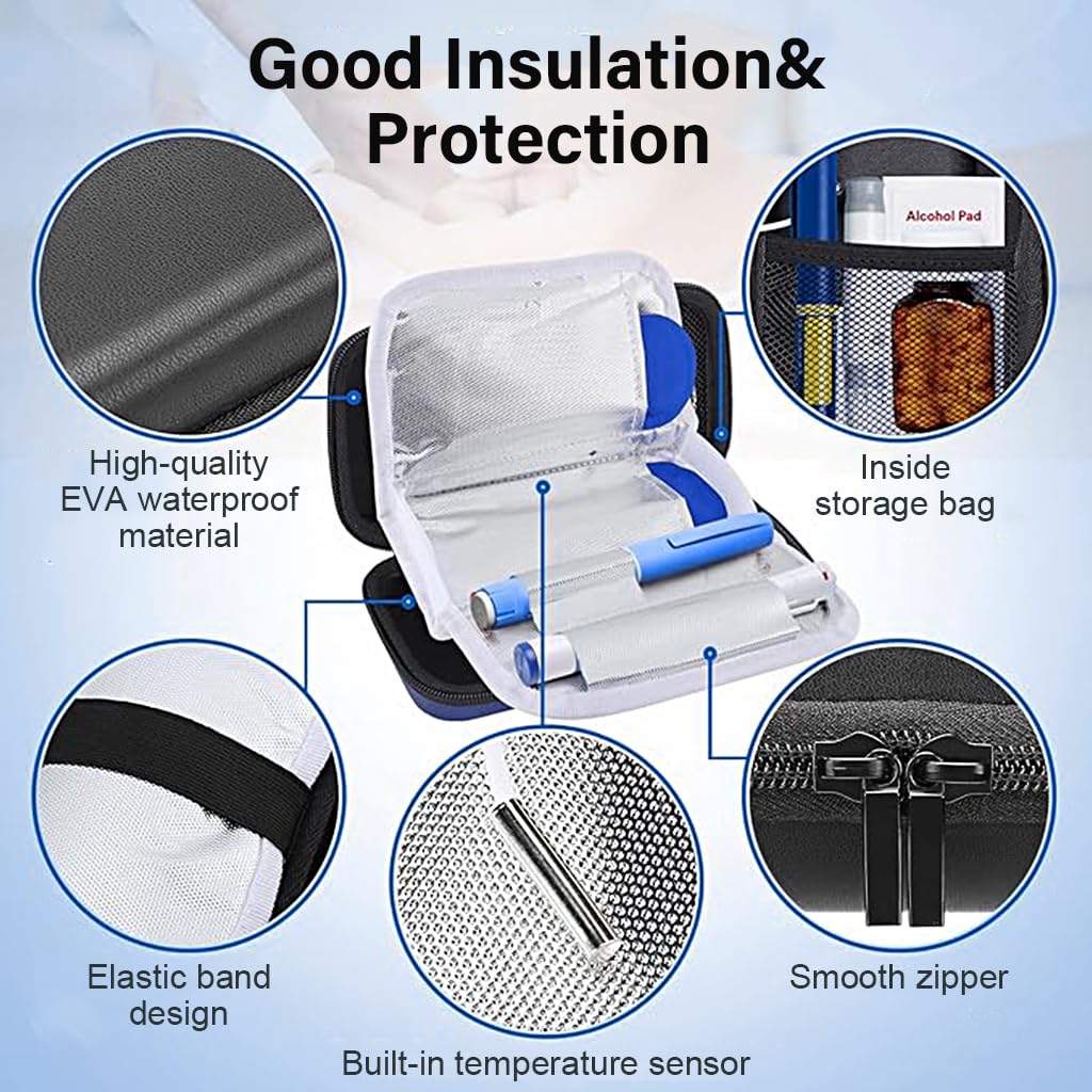 HASTHIP® Insulin Cooler Travel Case with Temperature Display - Diabetic Travel Case Refrigerated Medicine Cooler Travel Case with 2 TSA Approved Ice Pack for