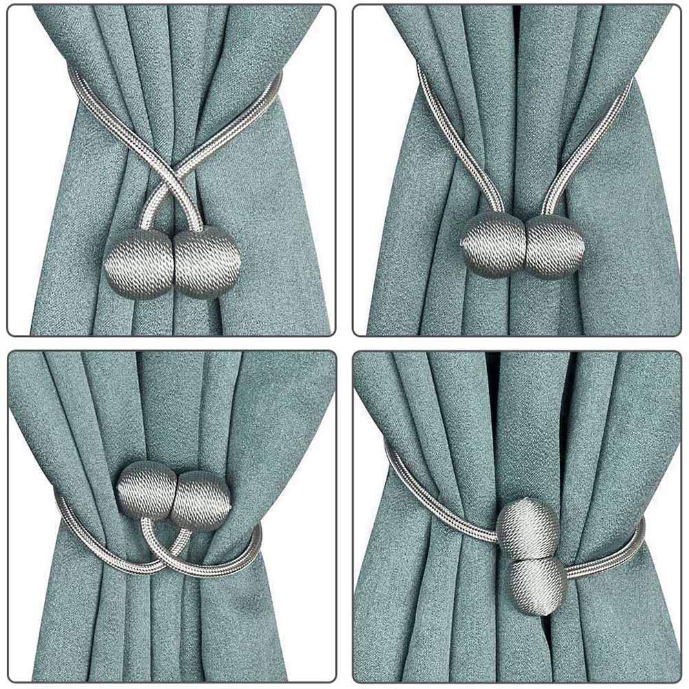HASTHIP Magnetic Curtain Tiebacks Pack of 2 with Strong Magnet and Gold Polyester Rope | Ideal for Home and Office Drapes