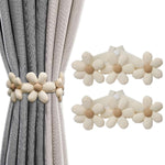 HASTHIP Curtain TieBacks for Drapes | 2 Pack Elastic Pearl Floral Holders with Cotton Fabric