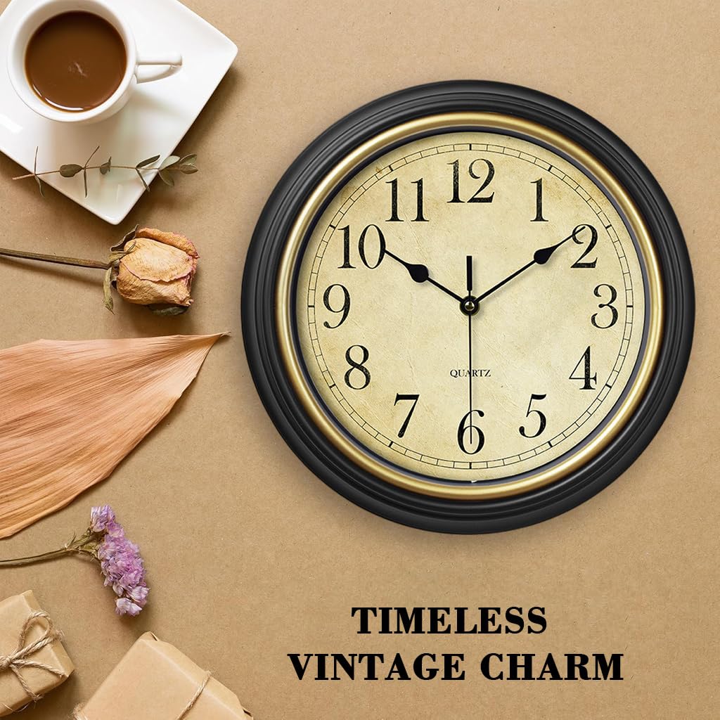 HASTHIP 12-Inch Vintage Silent Quartz Wall Clock Battery Operated