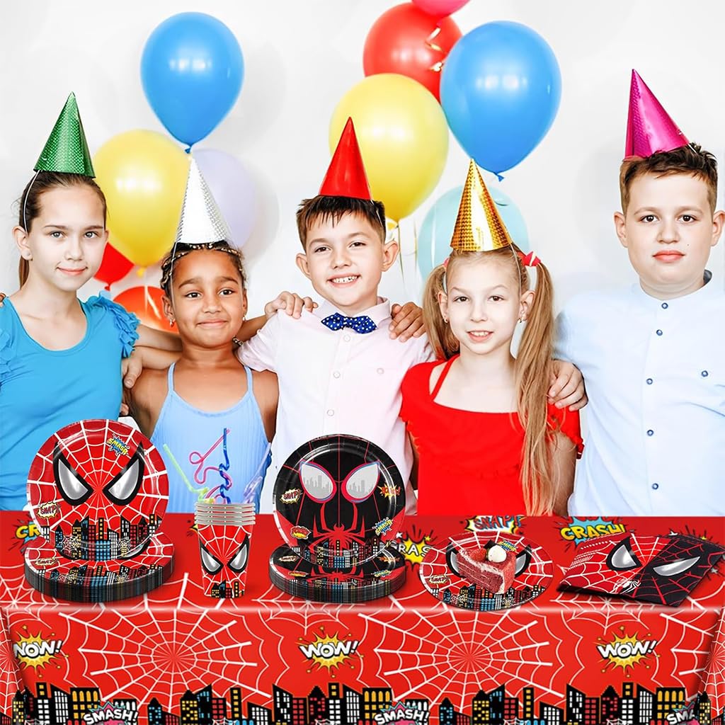 HASTHIP Kids Birthday Party Superhero Set for Tableware with 81 pcs Plates and Cups | Easy Cleanup Supplies
