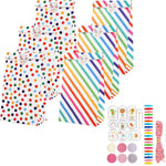 20Pcs Paper Gift Bags Candy Gift Bags Color Dots Strips Gift Bags with Stickers, Colorful Wooden Clips, Cute Tags, 10m Cotton Cord, Colorful Paper Gift Bag for Party Favor, Wedding Favor