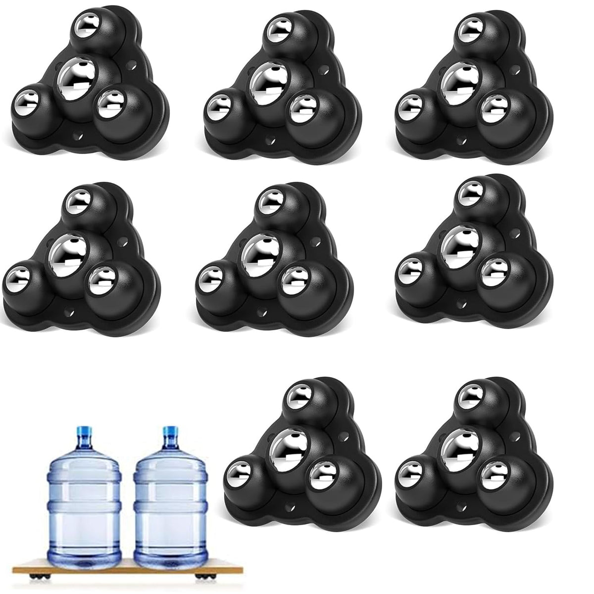 HASTHIP Self Adhesive 360° Swivel Caster Wheels for Furniture with 2.4 in Steel Ball | 8 Pcs 200 kg Load