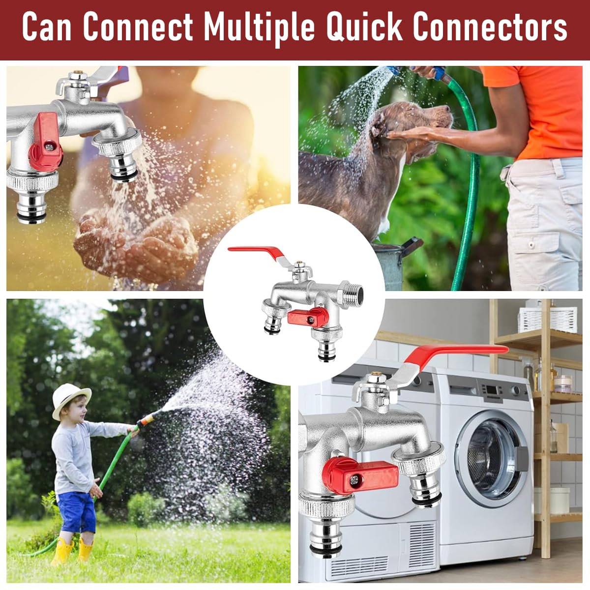 HASTHIP Garden Faucet Splitter for Efficient Watering with 1/2 Inch Dual Outlet Valves | Heavy Duty Zinc Alloy Outdoor Tap