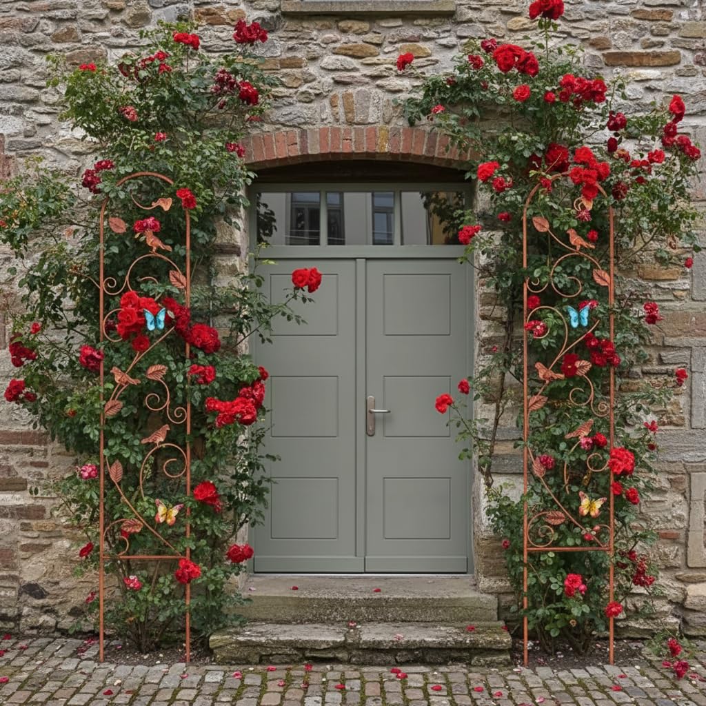 HASTHIP Garden Trellis for Climbing Plants 28cm x 153cm featuring Butterfly and Bird Cast Iron Design