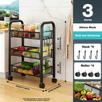 HASTHIP Multipurpose Kitchen Storage Rack for Home Organization with Adjustable Shelves 44x27x63cm featuring Smooth Caster Wheels