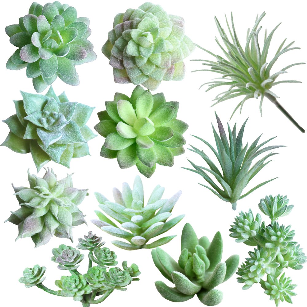 11Pcs Artificial Succulent Plants, Faux Succulent in Flocked Green in Different Type Different Size, Mini Artificial Plants Desk Decor, Computer Desktop Decoration