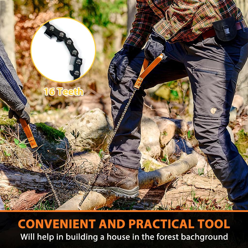 HASTHIP® 24" Pocket Chainsaw with Grips Folding Pull Saw with Storage Pouch Manganese Steel Hand Saw Hand Saw Portable Hand Saw for Cutting Branches, Outdoor Survival Gear Camping Gadget