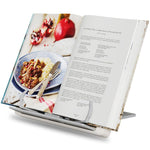 HASTHIP® Adjustable Cookbook Stand for Kitchen Counter,Recipe Book Holder with Page Clips,Foldable White Book Stand for Reading Textbook Tablet Display
