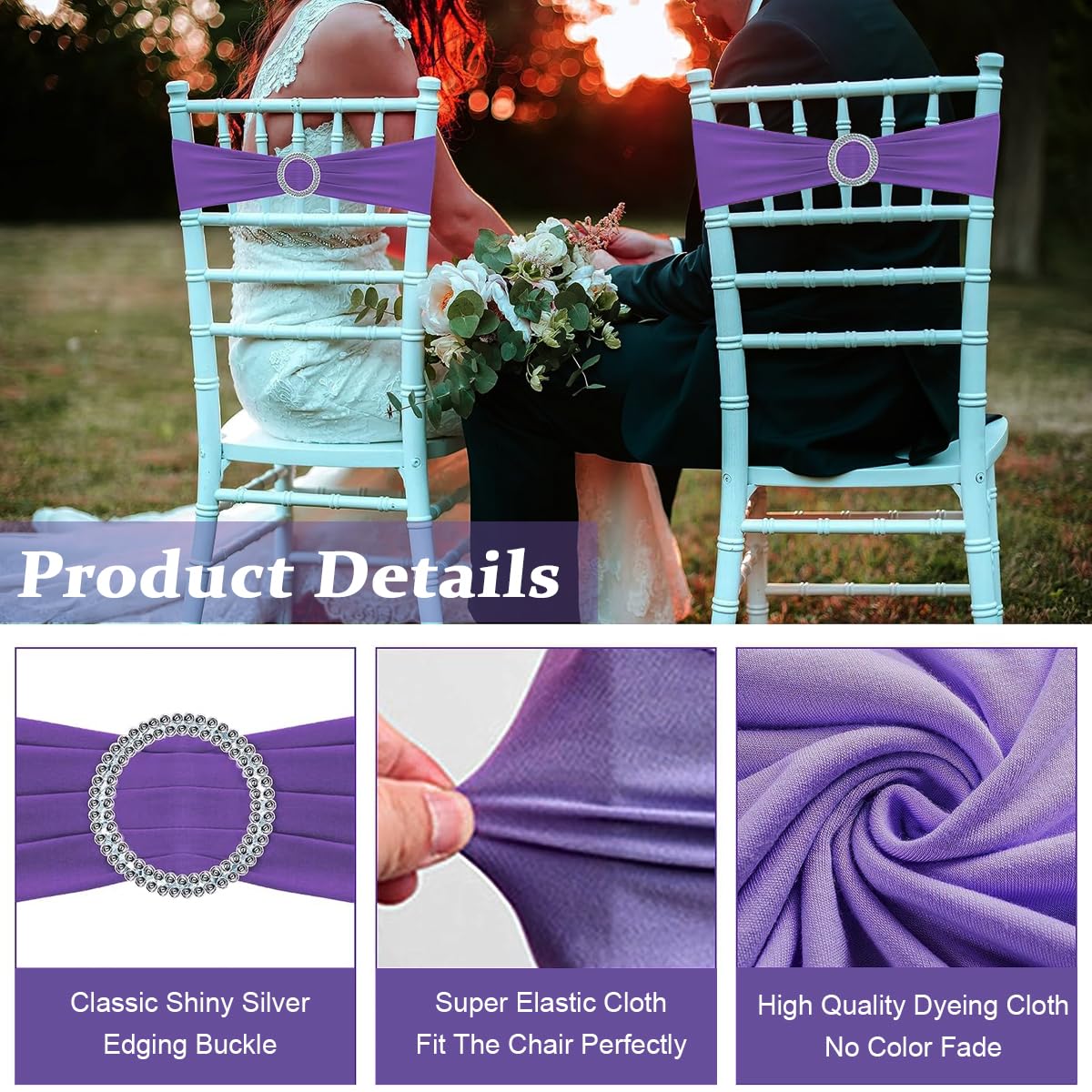 HASTHIP Chair Sashes for Wedding Banquet and Party featuring Tie Free Spandex Bands 20Pack Purple