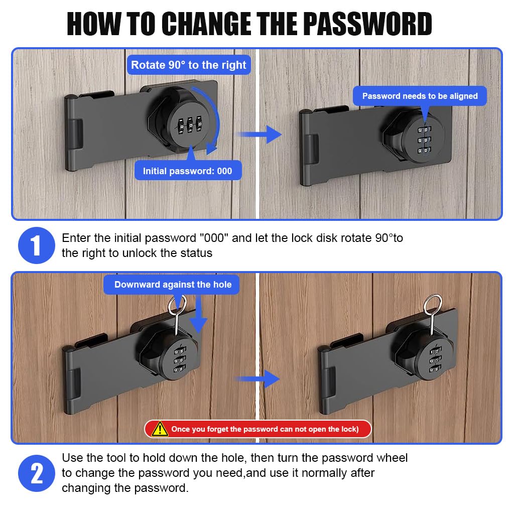 HASTHIP Cabinet Password Hasp Lock for Small Doors and Cabinets featuring 3 Digit Code | Zinc Alloy Black