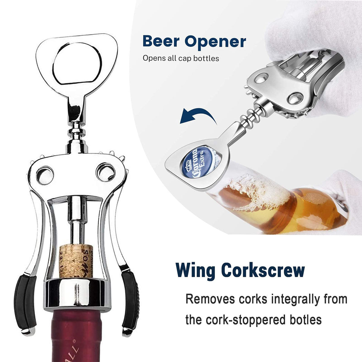 HASTHIP Wine Opener Gift Set for Home and Bar with 3 pcs Wing Corkscrew | Zinc Alloy Ergonomic Design
