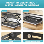 HASTHIP Kitchen Dish Rack with Double Layer Drain System and Utensil Storage | 40x28x31.5cm Carbon Steel