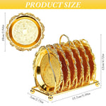 HASTHIP® Set of 6 Small Dessert Plates 3.9 inches Golden Dessert Plates with Golden Metal Stand Luxury Golden Embossing Dessert Plates for Party, Banquet, Birthday, Festivals