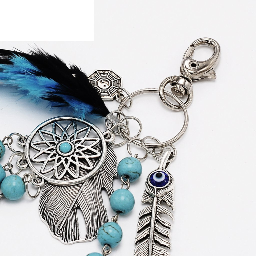 HASTHIP Dream Catcher Keychain for Handbags and Keys with Tassel Feather | 17 cm Alloy Steel Design