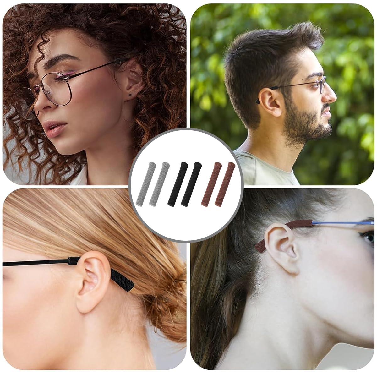 HASTHIP Anti Slip Glasses Ear Grip for Sunglasses and Eyewear featuring Soft Acrylic Sleeves | 3 Pairs Universal Fit 5mm to 12mm